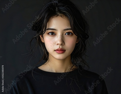 Portrait of a young person with dark hair