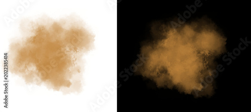 Bild auf Leinwand Brown dust explosion cloud on white and black background, sand powder splash tex