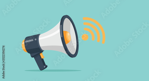 Tableau sur toile Megaphone illustration with sound waves flat vector design