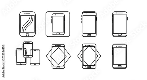 Set of Smartphone Icons in Various Orientations and Styles