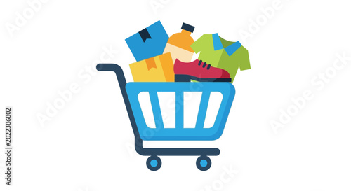 Quadro su tela shopping cart icon filled with colorful merchandise