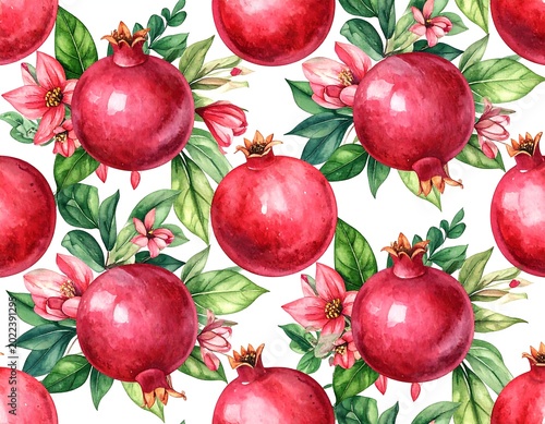 Pomegranates and flowers seamless pattern