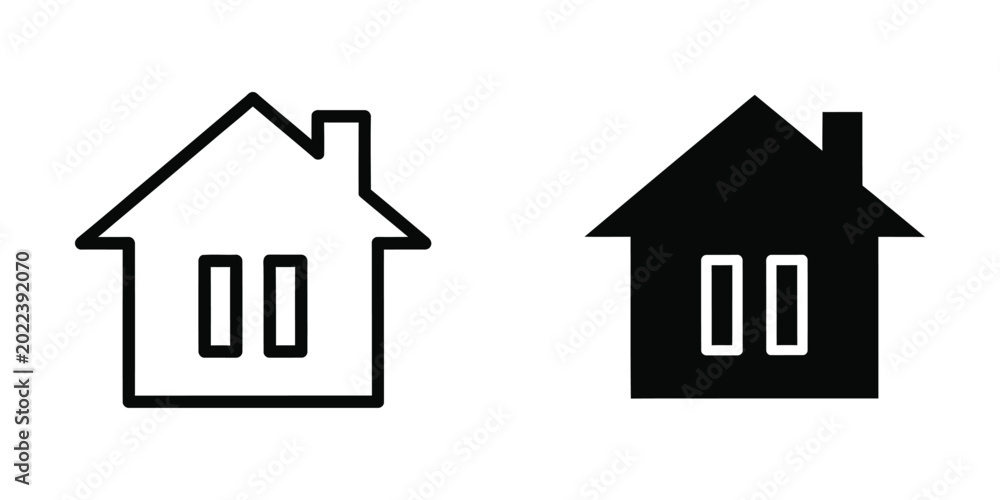 Naklejka premium Minimalist house icons in outline and filled styles