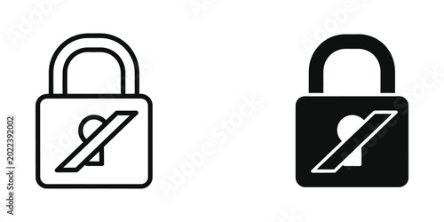 Картината върху платно Broken padlock icon with crossed symbol inside