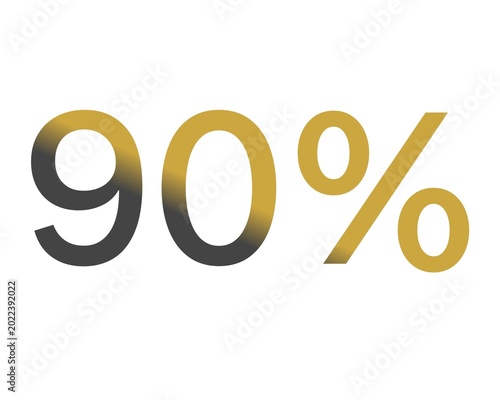 90% Gold and Dark Gradient Percent Text Typography Icon on White Background