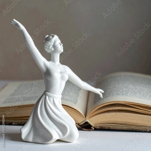 Porcelain dancer by old book