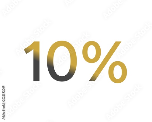 10% Gold and Dark Gradient Percent Text Typography Icon on White Background