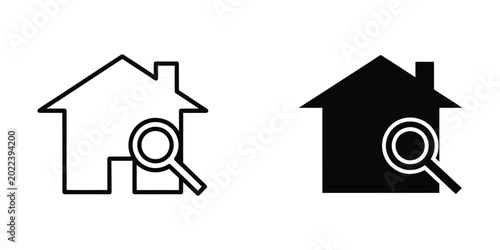Photography House icon with magnifying glass search symbol
