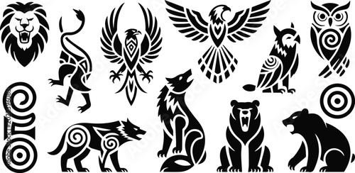 Foto Nocturnal bird emblems featuring owl night motifs