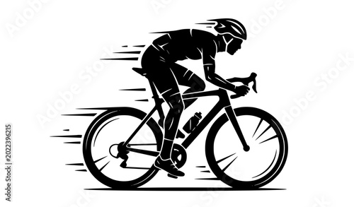 Cuadro en lienzo Black Silhouette Cyclist Riding Racing Bicycle in Professional Cycling Sport Vec