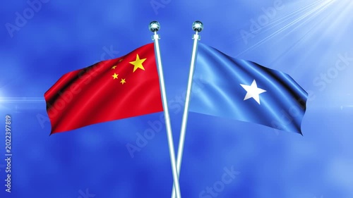 China and Somalia Flag Waving On Pole Loop