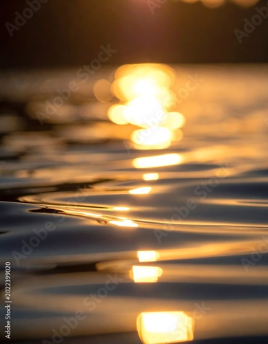 Golden Sunset Reflection on Rippling Water Surface.