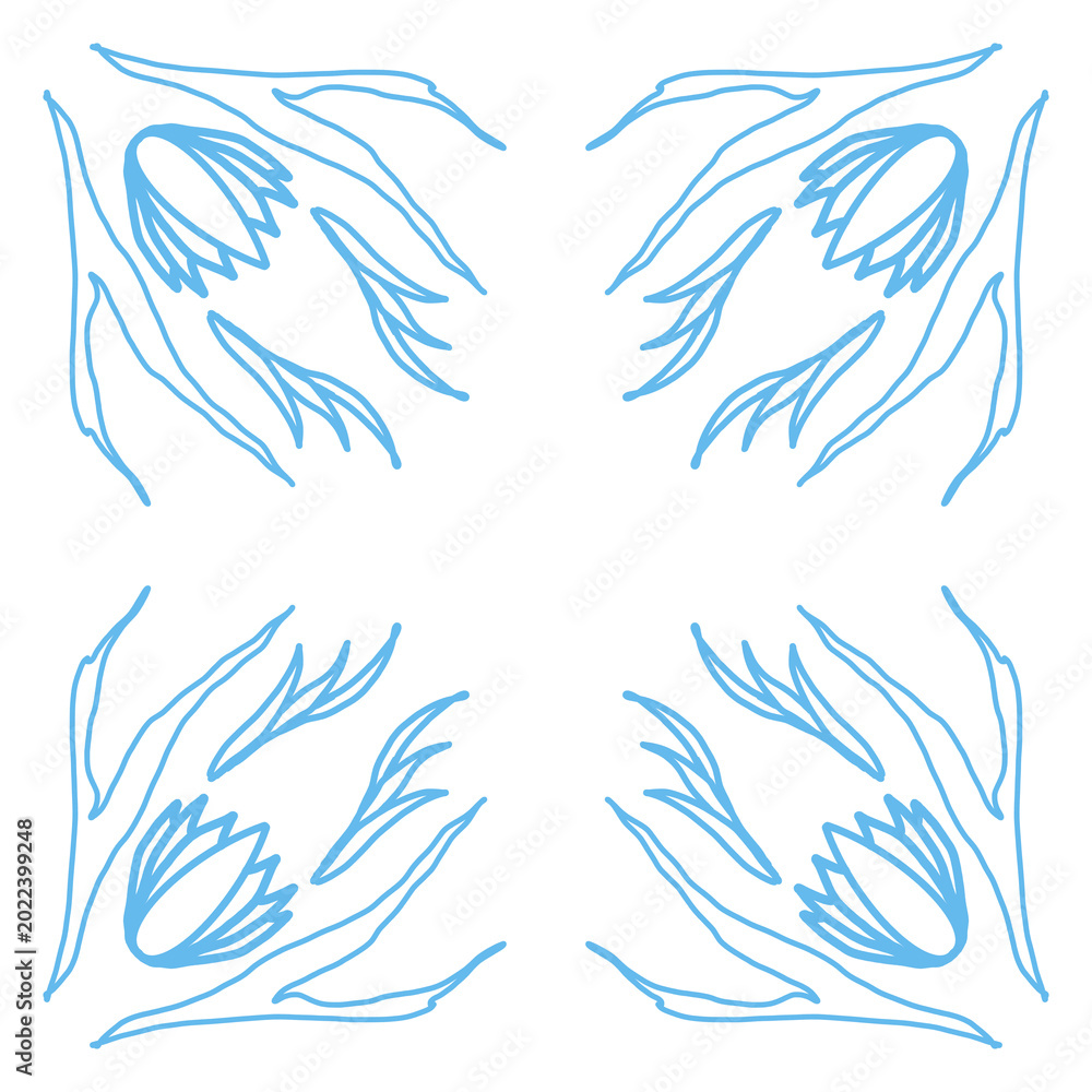 Fototapeta premium Blue Tulip Floral Corner Frame Border Ornament Transparent PNG Clipart