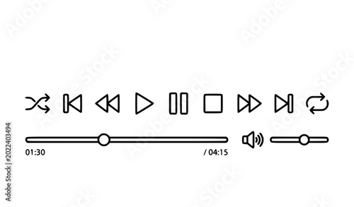 Tableau sur toile Media Player Interface Vector Illustration Including Play, Pause, Stop, Forward,
