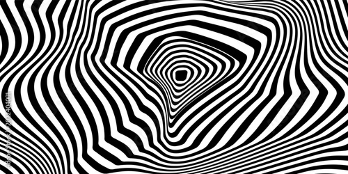 Foto black and white optical illusion background, concentric rounded square tunnel pa