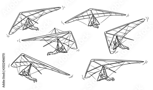 Photos Wireframe Hang Gliders Vector Illustration in Side and Angled Views for Aviation