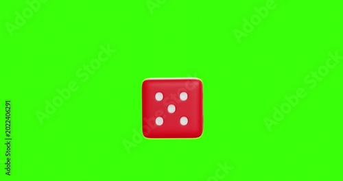 Set of dice on green monochrome background. 3d render video.