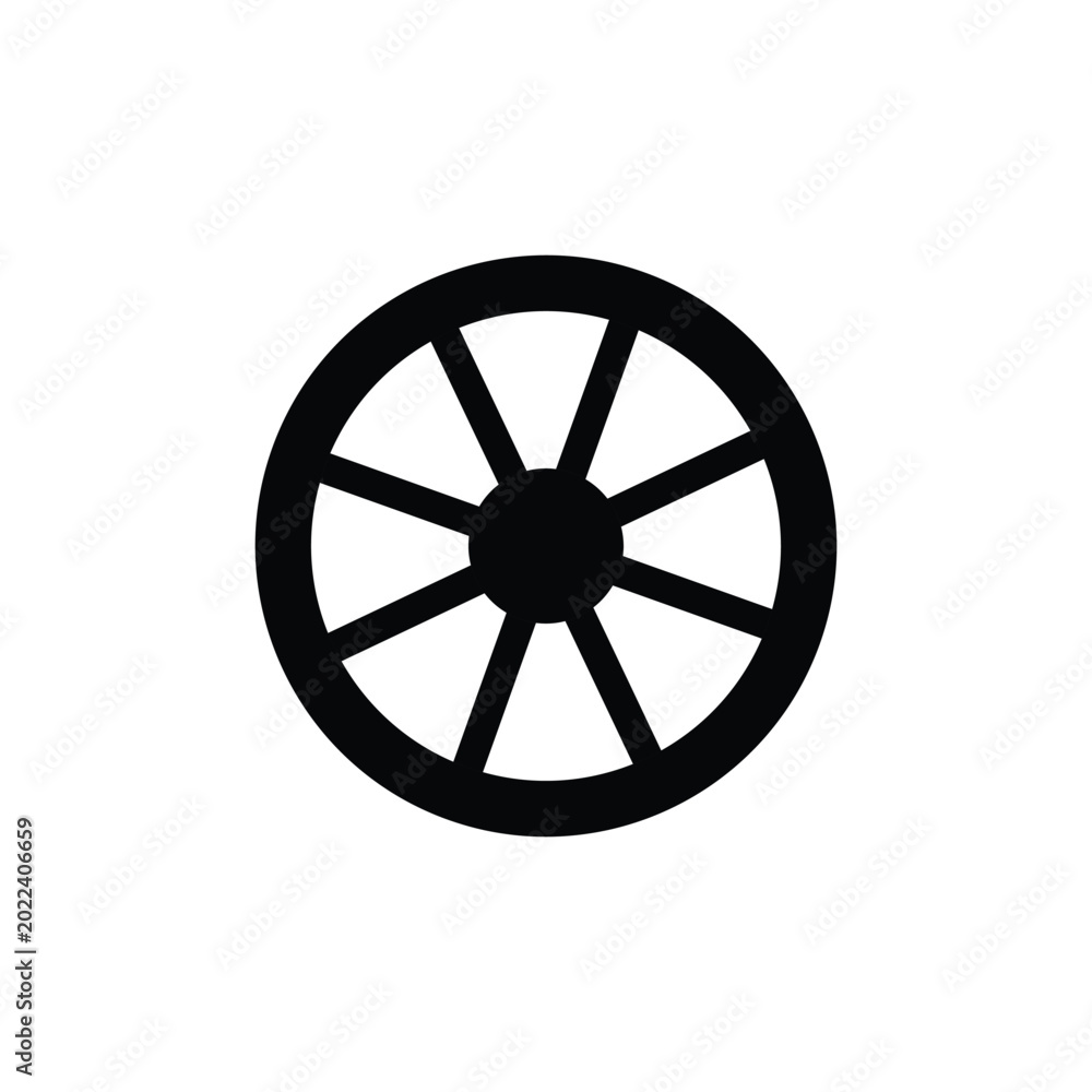 Fototapeta premium Black wheel simple silhouette on white background