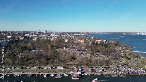 Drone View of Spring Festival Atmosphere at Kaivopuisto