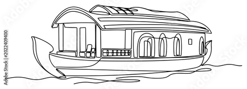 Konstfotografi Traditional Kerala houseboat floating on backwaters in continuous line art style