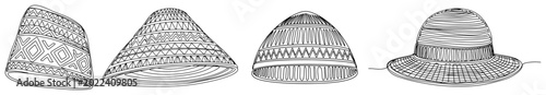 фотографія Traditional straw hats and woven headwear collection in minimalist continuous li