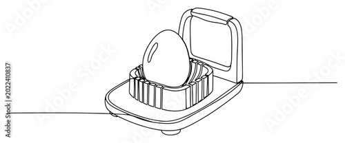Photos Egg slicer tool with whole egg in continuous line art style
