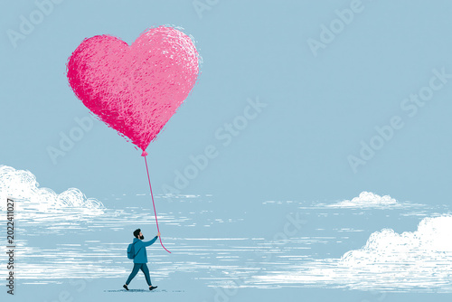 man with heart balloon