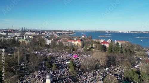 May Day Celebration in Finland Drone View Over Kaivopuisto