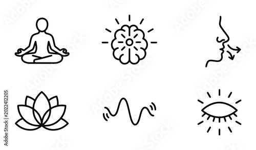 Canvas Print Mindfulness Meditation Icons Set, Zen Yoga Symbols Collection, Brain Health and