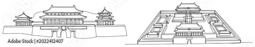 Fotografía Forbidden City and Tiananmen Square Chinese landmark in continuous line art styl