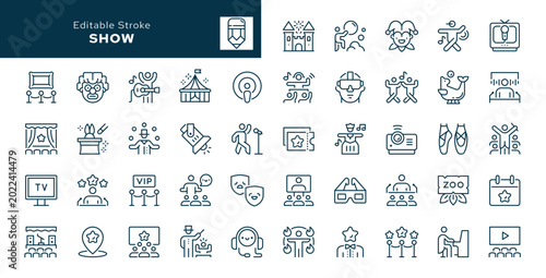 Foto Show outline icons set