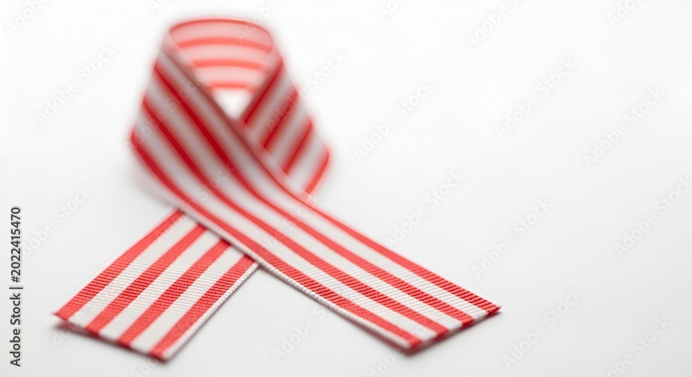 Fototapeta premium Red and White Striped Awareness Ribbon Isolated on White Background