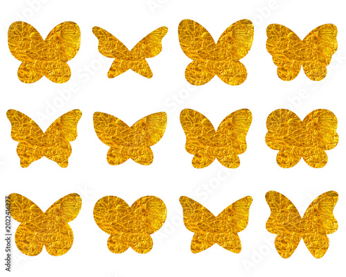 Obraz na płótnie Decorative gold butterfly shape with foil texture collection set
