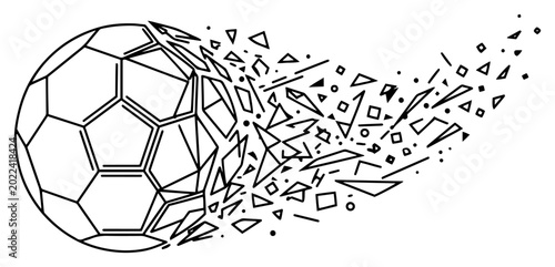 Tableau sur toile Soccer ball exploding into geometric shards and particles vector line art