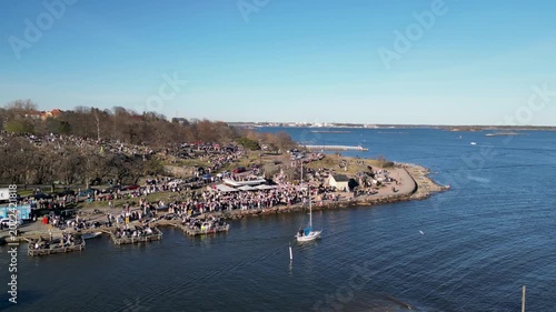 Drone Footage of Crowds Celebrating Vappu in Kaivopuisto