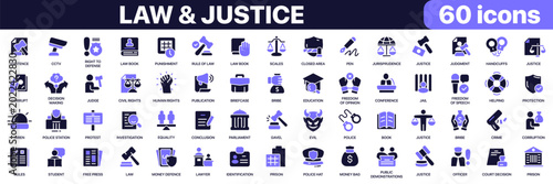Obraz na płótnie Law and justice icon collection in purple colored style
