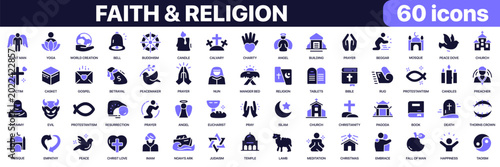 Canvas Print Faith and religion icon collection in purple colored style