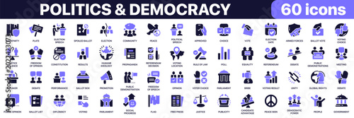 Fotografija Politics and democracy icon collection in purple colored style