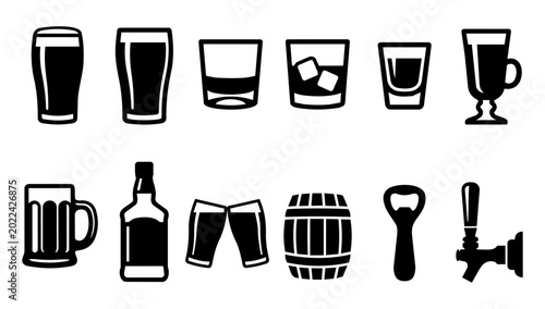 Canvas Print Irish Pub Drink and Beverage Glass Black Silhouette Icon Set