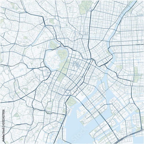 Obraz na płótnie Tokyo City Map Street Map JPG Poster Pastel Blue Serene Ocean Nautical Wall Art