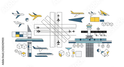 Photos Air travel and transportation icons collection.