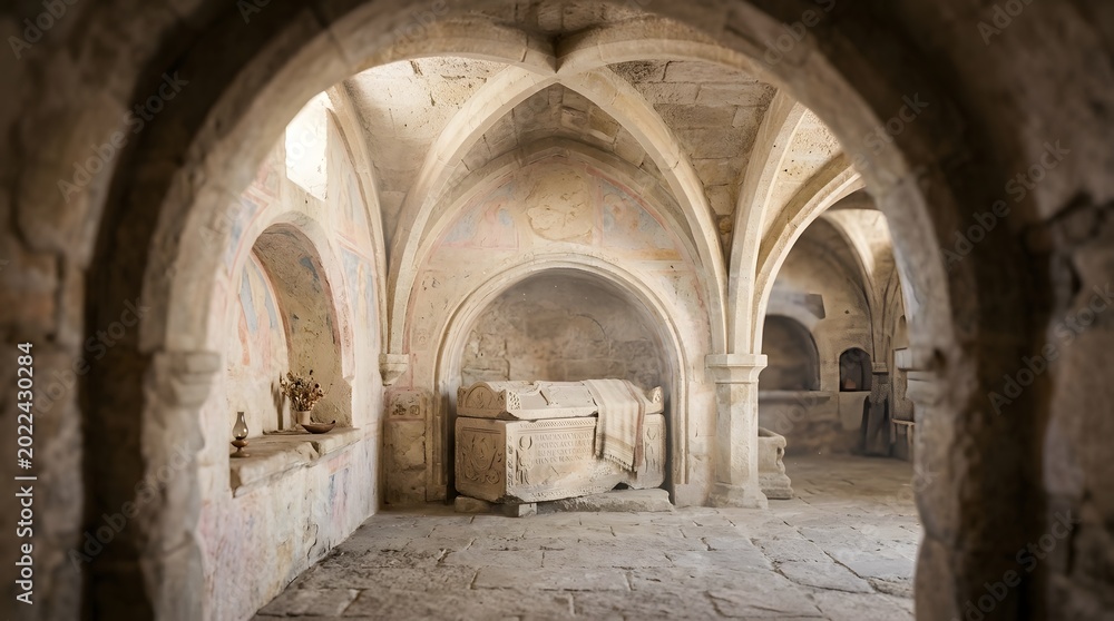 Obraz premium Ancient Stone Archway Interior of Historic Church or Basilica