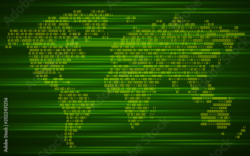 Canvastavla Abstract world map of binary computer code, technology background