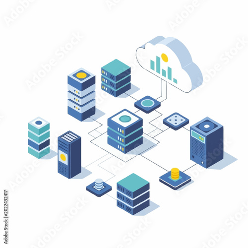 Fotografija Modern data center servers and cloud computing network illustration