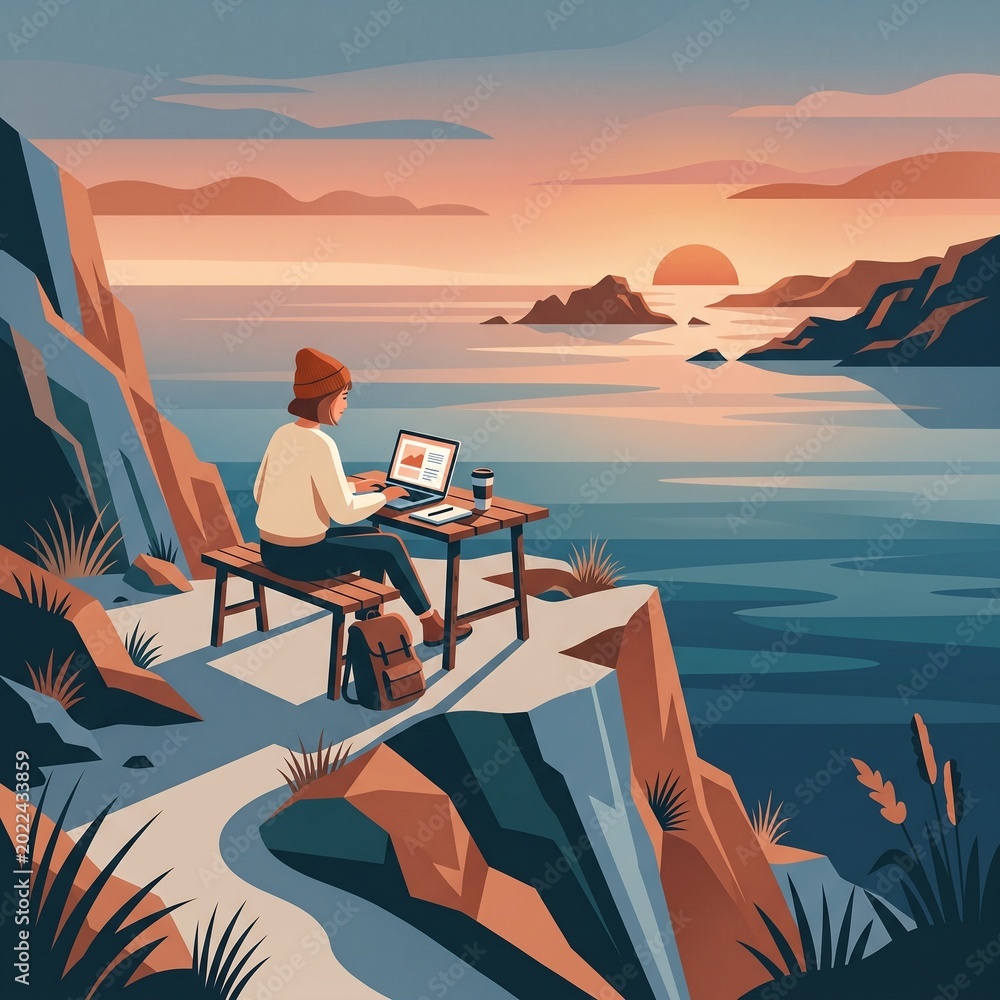 Obraz premium Future Freelance Lifestyle with Nature and Technology