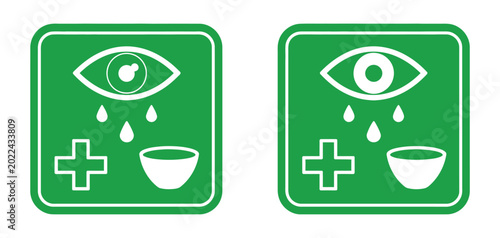 Obraz na płótnie Emergency Eye Wash and Shower sign with first aid eyewash station, safety showerhead symbols and safe condition logo collection
