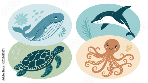 Fotografi Whale dolphin turtle octopus sea creatures.