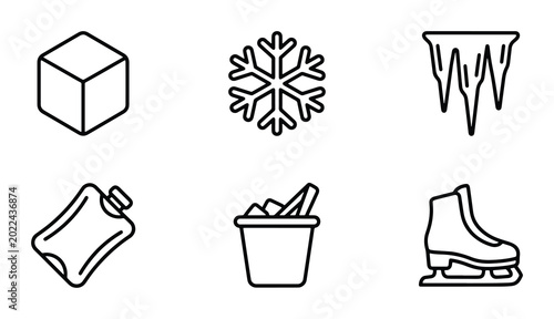 Canvastavla Winter and Cold Weather Icons: Ice Cube, Snowflake, Icicles, Hot Water Bottle, I