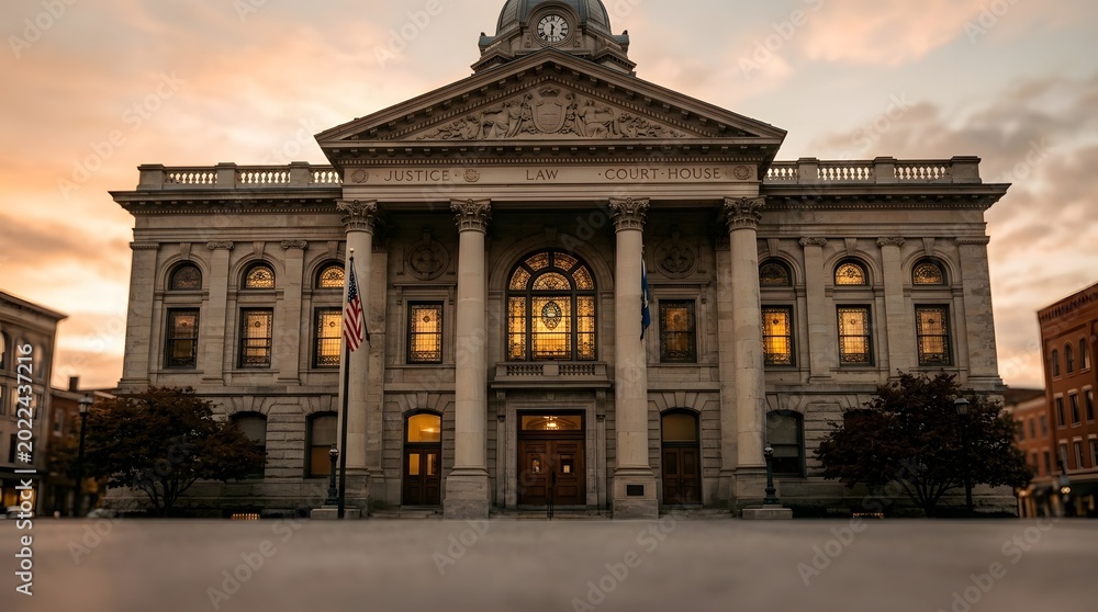 Obraz premium Grand Historic Courthouse Building at Sunset Time