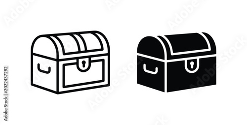 Konstfotografi Treasure Chest Icons, Pirate Loot Box Vector Graphics, Vintage Storage Container